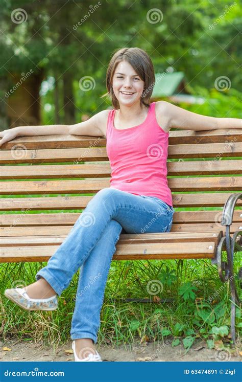 Girl Sits On Bench Stock Image Image Of Cool Elegance 63474891