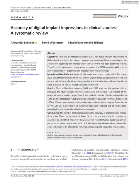Pdf Accuracy Of Digital Implant Impressions In Clinical Studies A
