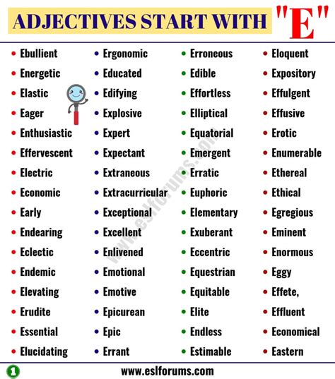 600 Essential Adjectives That Start With E Esl Forums