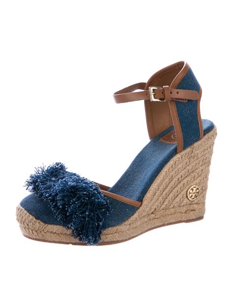 Tory Burch Denim Espadrille Wedges Blue Sandals Shoes Wto107607