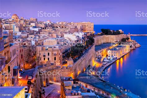 Aerial Night View Of Valletta Malta Stock Photo Download Image Now
