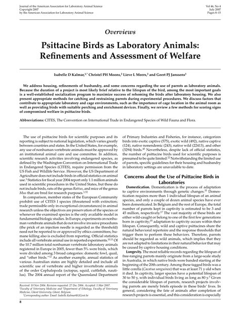 Pdf Psittacine Birds As Laboratory Animals Refinements And