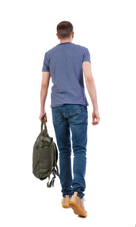 Back View Of Walking Man With Green Bag Stock Photo Image Of Gravity