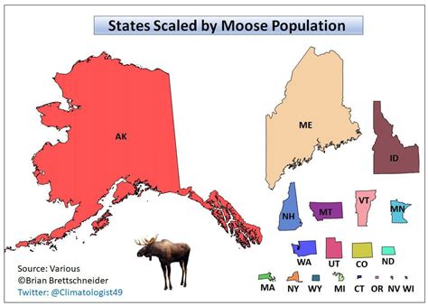 The Us States Scaled By Moose Population Vivid Maps