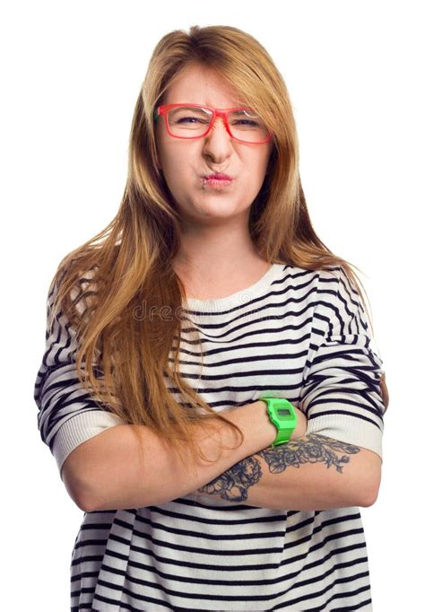 Angry Strict Woman Wears Glasses Grimace Portrait Stock Photos Free