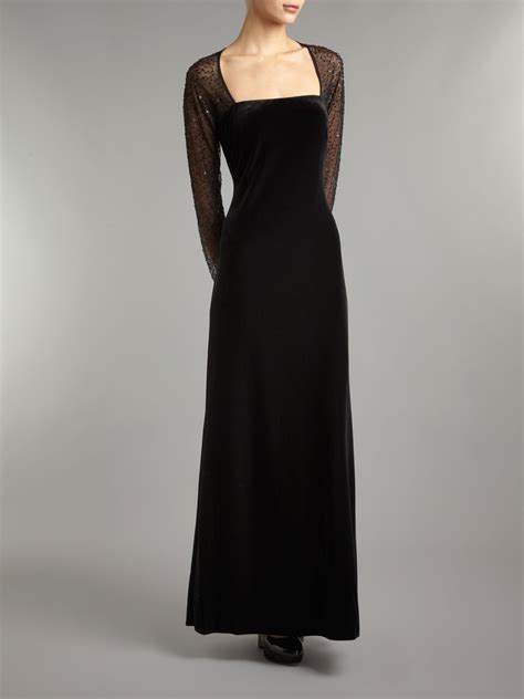 Js Collections Long Sleeve Velvet Beaded Mesh Maxi Dress In Black Lyst