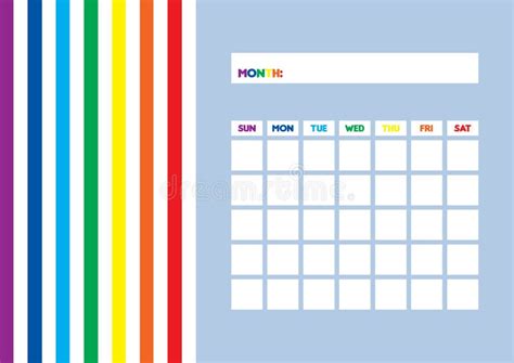 Plantilla De Calendario Mensual En Blanco Arcoiris Planeamiento Mensual