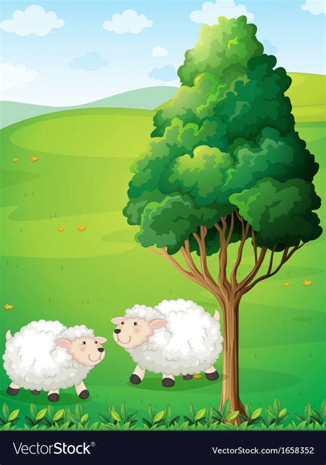 Two Sheeps Near The Tree Royalty Free Vector Image