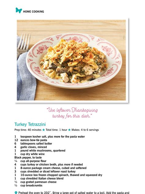 Cook chicken (either on the stovetop with a little olive oil or in the crockpot with a little broth), then shred. "Turkey Tetrazzini" from The Pioneer Woman, Holiday 2018 ...