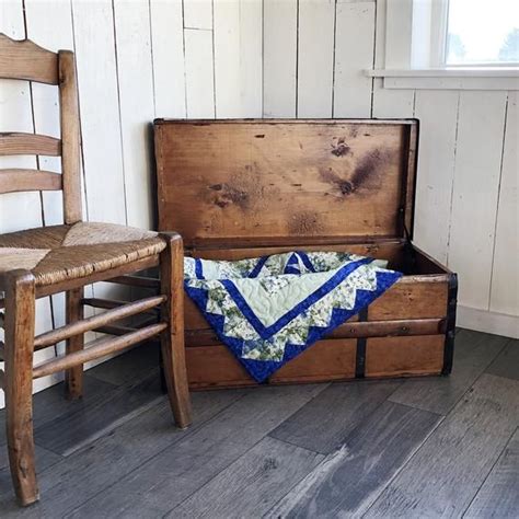 Primitive Antique Travel Trunk Wood Chest Wood Slat Trunk Etsy