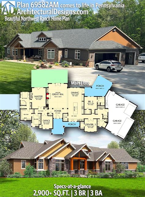 House Plan 69582am Gives You 2900 Square Feet Of Living Space With 3