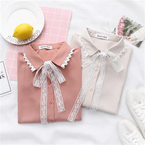 japan style solid color blouses new fashion women turn down collar chiffon tops and shirts