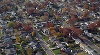 5.5K stock footage aerial video approach quiet suburban neighborhoods ...