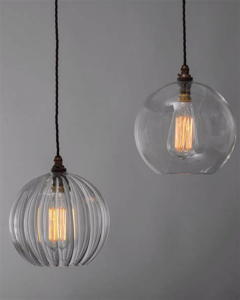 Clear Ribbed Glass Globe Pendant Ceiling Light Hereford Industrial Vintage Designer Retro