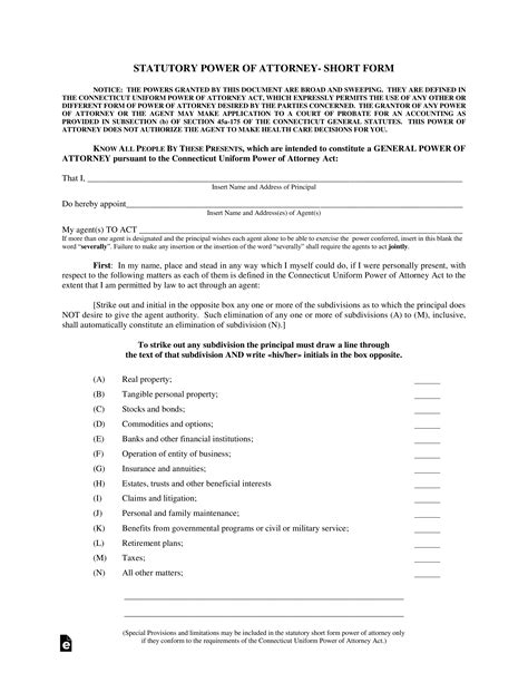 Free Connecticut Durable Financial Power Of Attorney Form Pdf Eforms