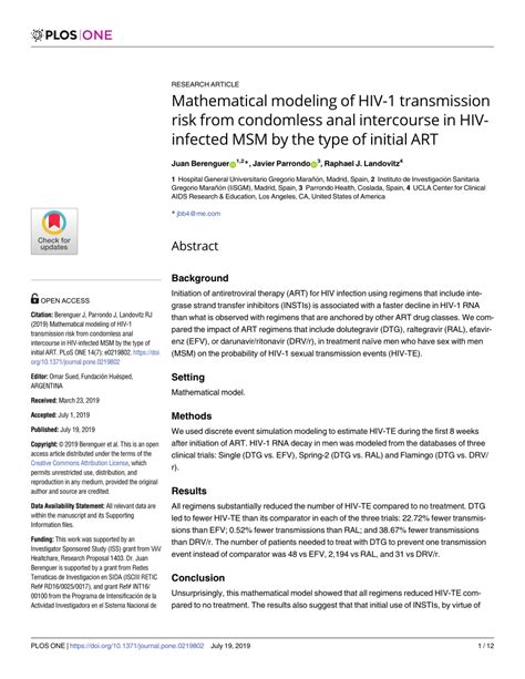 Pdf Mathematical Modeling Of Hiv 1 Transmission Risk From Condomless Anal Intercourse In Hiv
