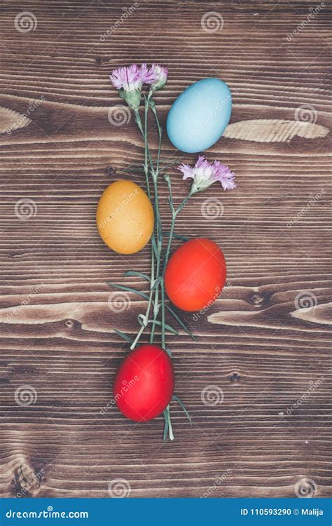 Colorful Easter Eggs On Wooden Background Stock Photo Image Of