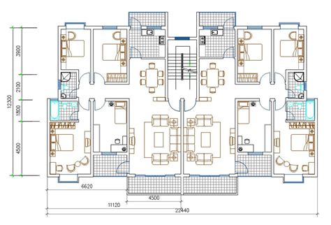 4 Bhk Apartment House Layout Plan Autocad File Cadbull