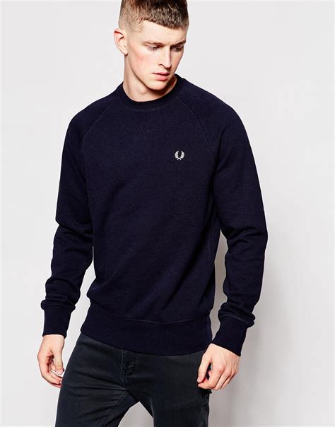 Fred Perry Sweatshirt In Crew Neck Navy Marl In Blue For Men Lyst