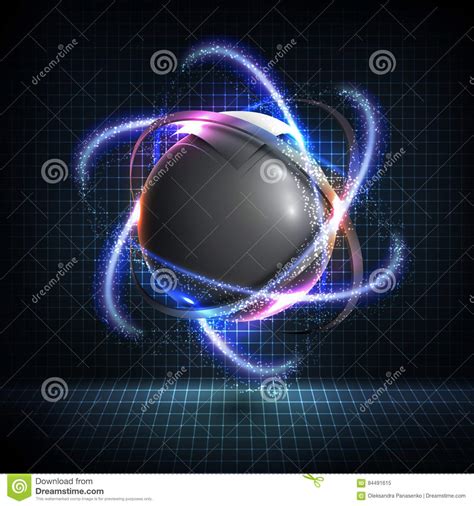 3d Sphere Wireframe Element With Glowing Neon Lights Hud