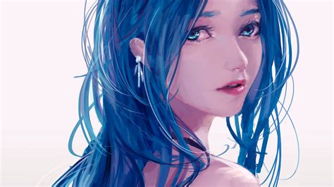 Wallpaper Drawing Illustration Long Hair Anime Girls Blue Hair The