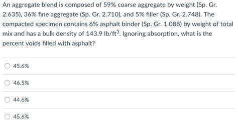 Solved An Aggregate Blend Is Composed Of 59 Coarse