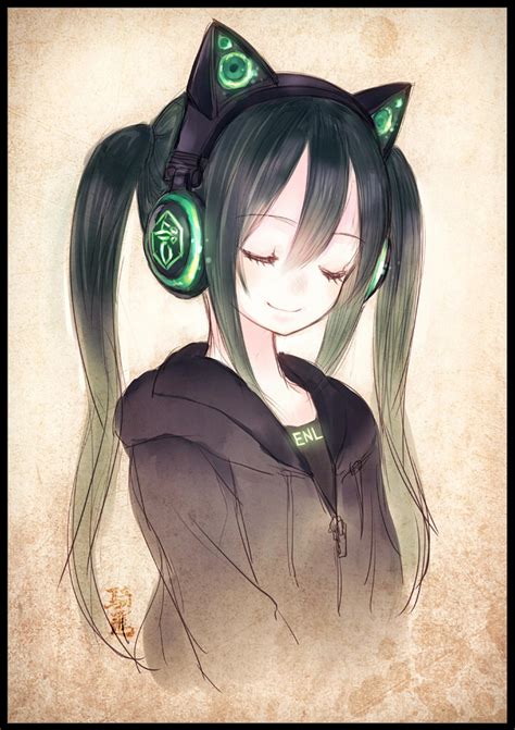 Anime Picture Vocaloid Axent Wear Headphones Hatsune Miku Kiran Long