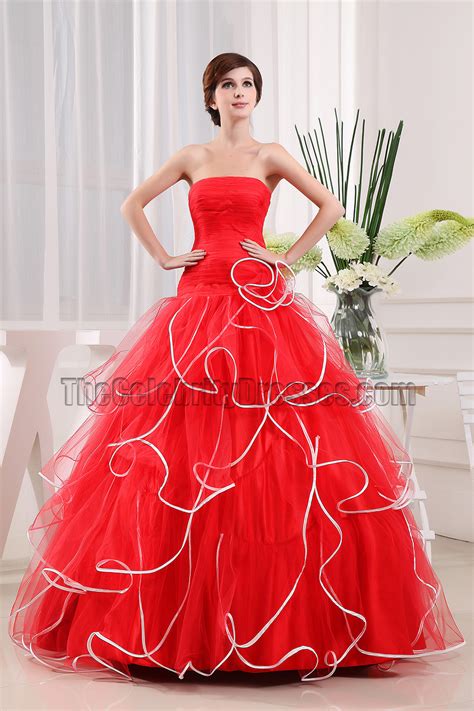 Glamorous Red Strapless Ball Gown Quinceanera Dresses