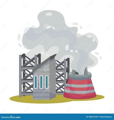 Plants Smoke Polluting Environment Vector Illustration Industrial Smog