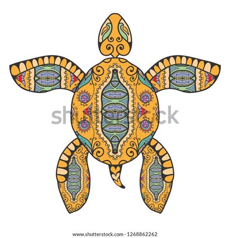Decorative Doodle Turtle Hand Drawn Floral Stock Illustration