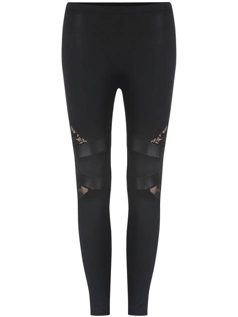 Black Elastic Waist Lace Insert Leggings Sheinsheinside