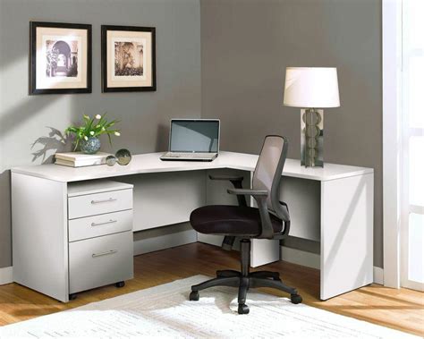 Modern White L Shaped Desk With Mobile Pedestal