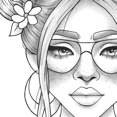 Printable Coloring Page Girl Portrait And Clothes Colouring Etsy
