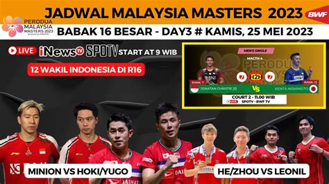 Jadwal Siaran Langsung Malaysia Masters 2023 Babak 16 Besar Day3