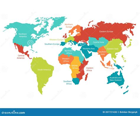 World Map With Highlighted Territories Colored Continents With Global