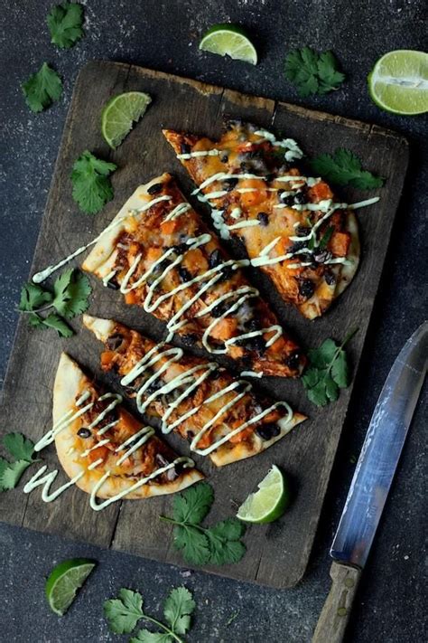 Chipotle Chicken Sweet Potato And Black Bean Flatbread Pizzas With