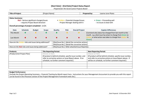 Box Project Status Report Template
