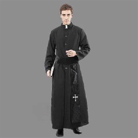 Hot Black Robe Cloak With Belt Ministerpriest Halloween Party Cosplay Costume Priest