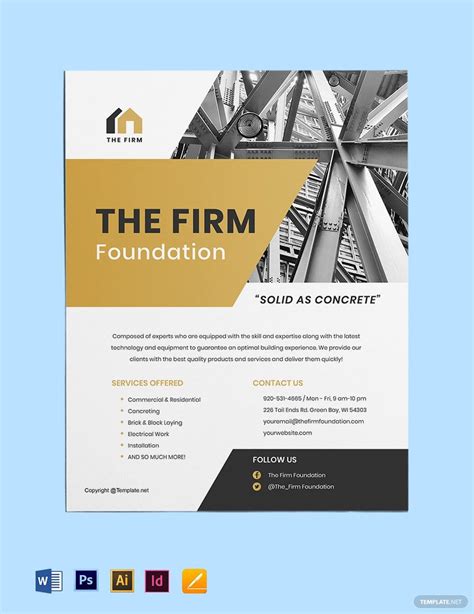 Editable Construction Flyer Template Illustrator Indesign Word