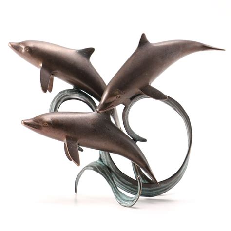 Bronze Dolphins Sculpture Ebth