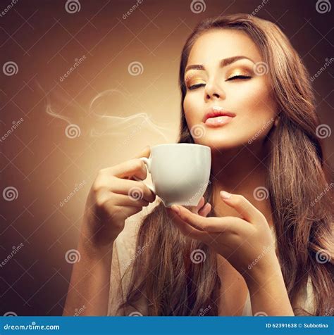 Beautiful Young Woman Enjoying Coffee Stock Photo Image Of Enjoyment