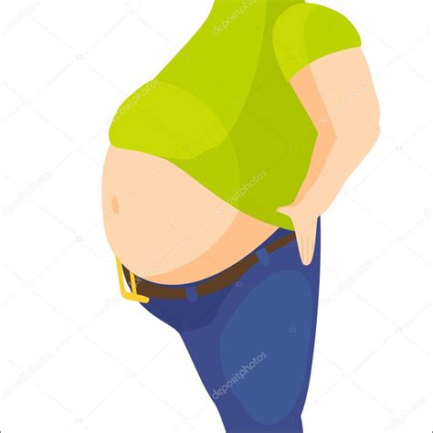 Big Tummy Cartoon Abdomen Fat Overweight Man With A Big Belly