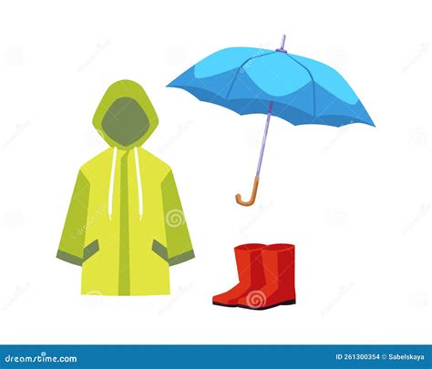 Set Of Children Clothes For Rainy Season Flat Style Vector