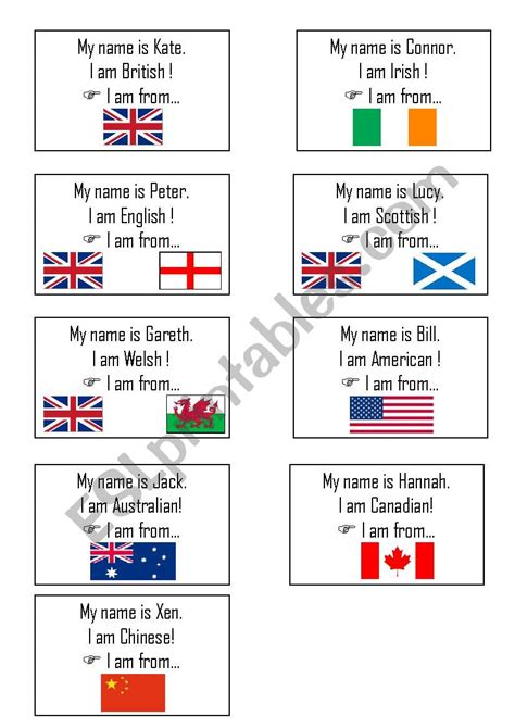 Countries And Nationalities Flash Cards