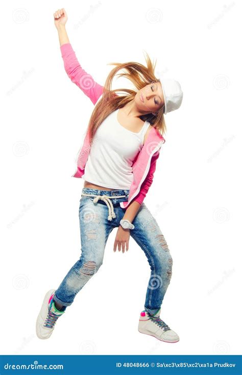 Hip Hop Dancer Girl Dancing Isolated On White Background Stock Photo