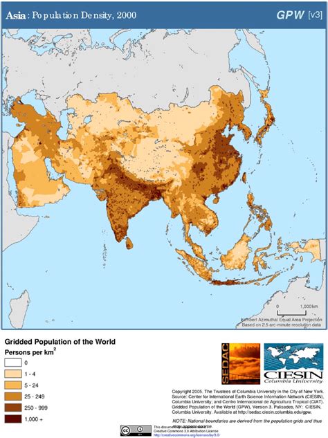 Asia Population Density 2000 Source Center For International Earth