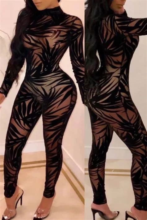 Lovely Sexy See Through Black One Piece Jumpsuit Black One Piece