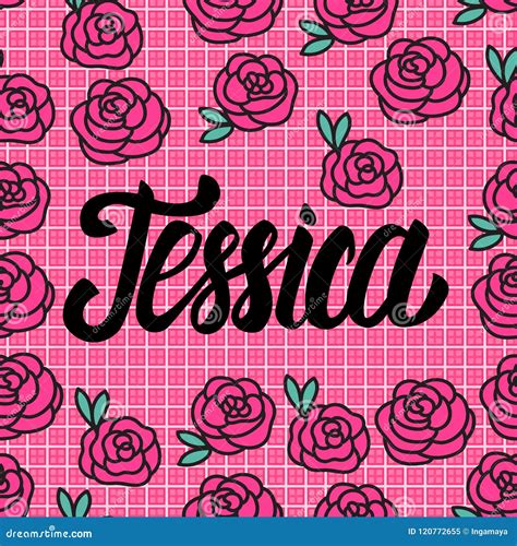 Jessica Name Lettering Pink Tinsels Vector Illustration Cartoondealer