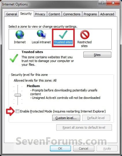 Internet Explorer Protected Mode Turn On Or Off Tutorials