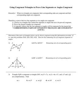 In the given triangle, find x. Congruent Triangles Worksheet (CPCTC) by Mary Oakes | TpT